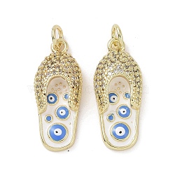Real 18K Gold Plated Brass Micro Pave Cubic Zirconia Pendants, with Enamel and Jump Ring, Shoes Charms, White, 23x10x5mm, Hole: 3.4mm(KK-L209-067G-02)