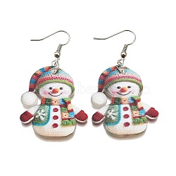 Snowman Acrylic & Alloy Dangle Earrings, Platinum, 34.5mm(WG13ED8-01)