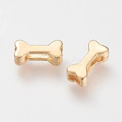 Brass Slide Charms, Bone, Nickel Free, Real 18K Gold Plated, 12x6x4mm, Hole: 6x1mm & 3x1.5mm(KK-T014-123G)