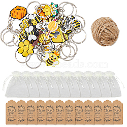Bees Theme Keychain Favors Set, Including PVC Keychain, Organza Gift Bags, Thank You Paper Gift Tags for Party Supplies Gift, Yellow, 54Pcs/box(DIY-FH0005-33)