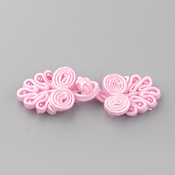 Handmade Chinese Frogs Knots Buttons Sets, Polyester Button, Flower, Pearl Pink, 64~72x21~24x4~5mm(BUTT-S020-07K)