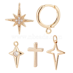 BENECREAT 16Pcs Brass Pendants, with Brass Huggie Hoop Earring Findings, Cross & Star & Ring, Real 18K Gold Plated, 16pcs/bag(KK-BC0004-52)