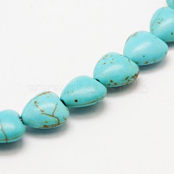 Heart Synthetic Turquoise Beads Strands, Dyed, Turquoise, 14x14x7mm, Hole: 1mm, about 30pcs/strand, 15.7 inch(TURQ-I019-14mm-08)