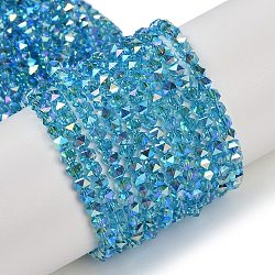 Electroplate Glass Beads Strands, Pearl Luster Plated, Faceted, Star, Dark Cyan, 3x4x4mm, Hole: 1mm, about 98pcs/strand, 12.60''(32cm)(GLAA-Q105-02H)