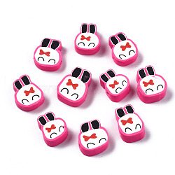 Handmade Polymer Clay Beads, Rabbit, Deep Pink, 11~13.5x8~10x3.5~4.5mm, Hole: 1.5mm(CLAY-N011-027)