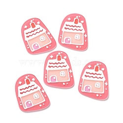 Printed Acrylic Cabochons, Arch with House Pattern, Light Coral, 39x30.8x2mm(MACR-C003-31)
