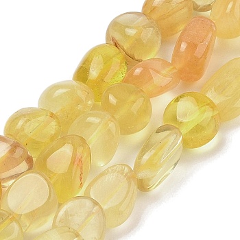 Natural Yellow Fluorite Beads Strands, Nuggets, Tumbled Stone, 7.5~14x7.5~10x3.5~8mm, Hole: 1mm, about 40pcs/strand, 15.35''(39cm)