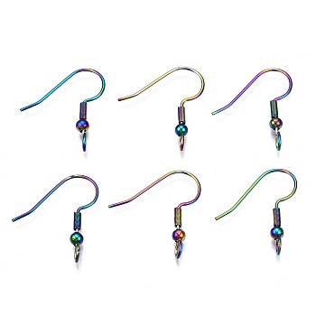 Ion Plating(IP) 304 Stainless Steel French Earring Hooks, Flat Earring Hooks, Ear Wire, with Beads and Vertical Loop, Rainbow Color, 21x16~17mm, Hole: 2.5mm, 22 Gauge, Pin: 0.6mm