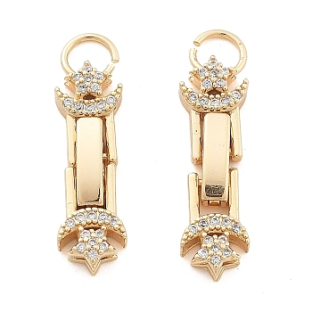 Brass Micro Pave Clear Cubic Zirconia Fold Over Clasps, Real 18K Gold Plated, Star, 30x7x4mm