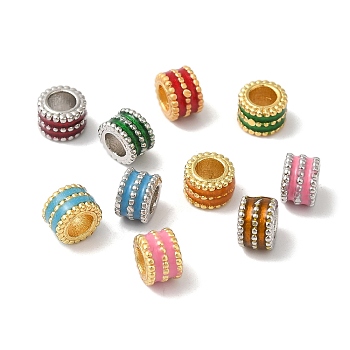 Rack Plating Brass Enamel Beads, Cadmium Free & Lead Free, Long-Lasting Plated, Column, Mixed Color, 6x4.4mm, Hole: 3mm