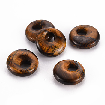 Natural Tiger Eye Pendants, Donut/Pi Disc, 17.5~18.5x5.5mm, Hole: 5.5mm