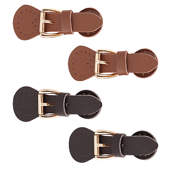4 pcs 2 Colors Cowhide Sew on Toggle Buckles, Tab Closures, Cloak Clasp Fasteners, with Iron Roller Buckle and Magnetic Clasp, Mixed Color, 23~30mm wide, 81~92mm long, 15mm thick, 2 pcs/color