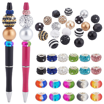 Elite 42Pcs Acrylic & Resin & Polymer Clay Rhinestone Large Hole Beads, European Beads, with Silver Color Plated Brass Cores, Rondelle, Mixed Color, 11~20x7~19.5mm, Hole: 3~7.5mm