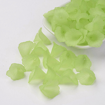 Transparent Acrylic Bead Caps, Trumpet Flower Beads, Frosted, Flower, Yellow Green, 19~20x18~19x17mm, Hole: 1.5mm
