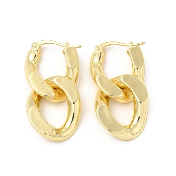 Brass Double Interlocking Oval Dangle Hoop Earrings for Women, Golden, 36mm, Pin: 0.8mm