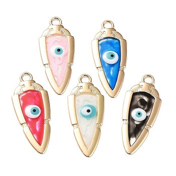 Alloy Enamel Pendants, Light Gold, Triangle with Evil Eye Charm, Mixed Color, 41.5x16.5x1.5mm, Hole: 3mm