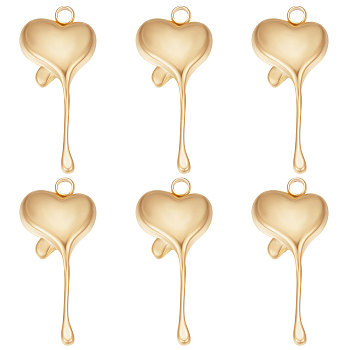 15Pcs Ion Plating(IP) 304 Stainless Steel Pendants, Melting Heart Charms, Real 18K Gold Plated, 19.5x9x2.5mm, Hole: 1.5mm
