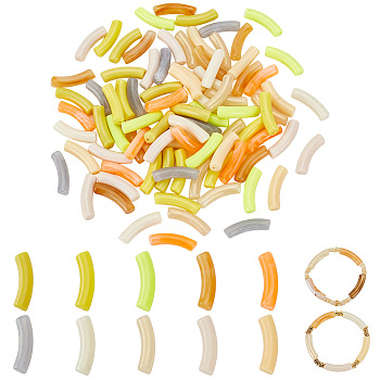 Elite 100Pcs 10 Styles Opaque Acrylic Beads, Curved Tube, Mixed Color, 31~32x9.~10x7.5~8mm, Hole: 1.8mm, 10pcs/style