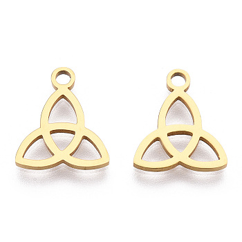 304 Stainless Steel Charms, Trinity Knot/Triquetra, Irish, Real 18K Gold Plated, 13.3x11.7x1mm, Hole: 1.5mm