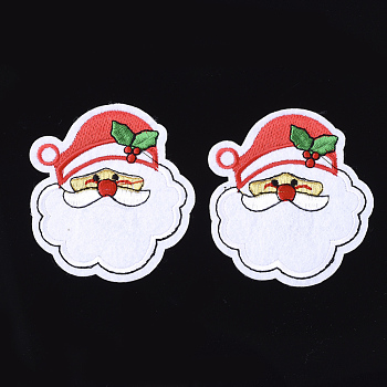 Computerized Embroidery Cloth Iron On Patches, Costume Accessories, Appliques, Father Christmas, White, 70x65x1.5mm