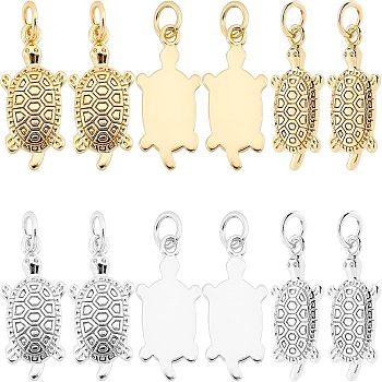 SUPERFINDINGS 12Pcs 2 Colors Brass Micro Pave Clear Cubic Zirconia Pendants, Real 18K Gold & Platinum, Tortoise, Mixed Color, 23x10x2mm, Hole: 3.5mm, 6pcs/color