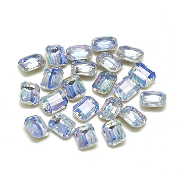 DIY Pointed Back K9 Glass Rhinestone Cabochons, Random Color Back Plated, Shiny Laser Style, Faceted, Rectangle Octagon, Sapphire, 8x6x4mm