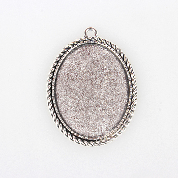 Tibetan Style Alloy Pendant Cabochon Settings, Cadmium Free & Lead Free, Oval, Antique Silver, Tray: 40x30mm, 51x37x2mm, Hole: 3mm, about 100pcs/kg