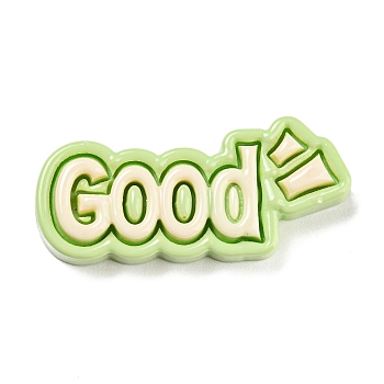 Opaque Resin Cabochons, Cartoon Word Good, Pale Green, 15.5x35x6mm