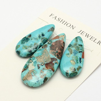 Assembled Synthetic Dyed Gemstone and Imperial Jasper Pendant Sets, teardrop, Turquoise, 35~50x15~20x6~7mm, Hole: 1.5mm