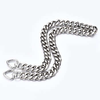 Bag Chains Straps, Aluminum Curb Link Chains, with Alloy Love Type Swivel Clasps, for Bag Replacement Accessories, Platinum, 680x17mm