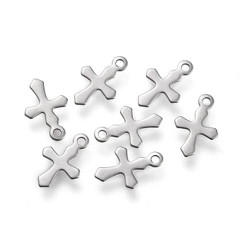 304 Stainless Steel Tiny Cross Charms, Laser Cut, Stainless Steel Color, 9x5.5x0.3mm, Hole: 0.9mm