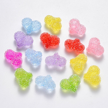 Transparent Acrylic Beads, with Crystal Rhinestone, Imitation Candy Food Style, Half Drilled, Heart, Mixed Color, 19x24x11mm, Half Hole: 1.5mm