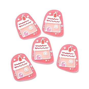 Printed Acrylic Cabochons, Arch with House Pattern, Light Coral, 39x30.8x2mm