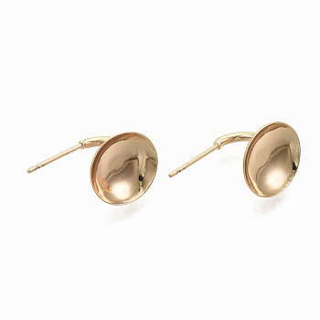 Brass Stud Earring Settings, Nickel Free, Real 18K Gold Plated, Tray: 12mm, 13x16x12mm, Pin: 0.8mm