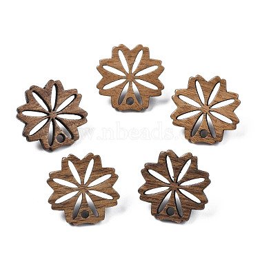 Stainless Steel Color Tan Flower Wood Stud Earring Findings