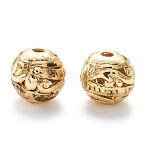Alloy Hollow Beads, Round with Leaf, Cadmium Free & Lead Free, Real 18K Gold Plated, 8x7~8mm, Hole: 1.5~2mm(X1-PALLOY-P238-09G-RS)