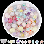 160Pcs 8 Styles Frosted Transparent Acrylic Beads, Bead in Bead, Mixed Shapes, Mixed Color, 10~13x7~21.5x6~11.5mm, Hole: 2~2.5mm, 20pcs/style(OACR-PA0002-09)