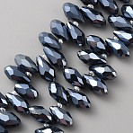 Transparent Facted Glass Beads, Top Drilled, Teardop, Black, 11.5~12x6mm, Hole: 0.7mm, about 94~96pcs/strand, 43~46cm(GLAA-WH0031-58C)