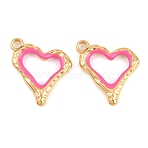 304 Stainless Steel Enamel Pendants, Heart Charms, Ion Plating(IP), Golden, Deep Pink, 18x18.5x3mm, Hole: 2.5mm(STAS-G394-05G-01)