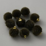 10Pcs Plastic Pendants, Round, with Polyester & Golden Peg Bails, Dark Olive Green, 16.5~17x15mm, Hole: 1.8mm(FIND-WH20023-062C)