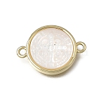 Natural White Shell Brass Flat Round Links Connector Charms, Cadmium Free & Lead Free, Rack Plating, Long-Lasting Plated, Real 18K Gold Plated, Cross, 14x19x3mm, Hole: 1.6mm(KK-C262-03B-01G)