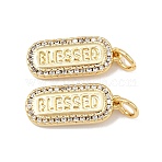 Brass Micro Pave Cubic Zirconia Pendants, Oval with Word Blessed, Cadmium Free & Lead Free, Rack Plating, Long-Lasting Plated, with Jump Ring, Real 18K Gold Plated, 18x7.5x2mm, Hole: 3mm(KK-P339-13G)