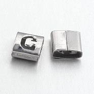 Tarnish Resistant Letter Style 201 Stainless Steel Square Slide Charms, Letter.G, 9x8x4mm, Hole: 8x3mm(STAS-L132-20)