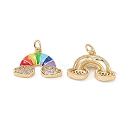 Brass Micro Pave Cubic Zirconia Charms, with Enamel, with Jump Ring, Rainbow with Cloud Charm, Real 18K Gold Plated, 14x20x3.5mm, Hole: 3.4mm(KK-E068-VB434)