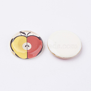 Tempered Glass Cabochons, Half Round/Dome, Apple Pattern, Colorful, Size: about 33mm in diameter, 7mm thick(GGLA-33D-19)