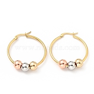 Vacuum Plating 201 Stainless Steel Beaded Ring Hoop Earrings with 316 Stainless Steel Pins for Women, Mixed Color, 33.5x2mm, Pin: 0.6mm(EJEW-F285-33A-A)