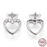 Rhodium Plated 925 Sterling Silver Micro Pave Cubic Zirconia Charms, with S925 Stamp, Heart Charms, Nickel Free, Real Platinum Plated, 10x8x5.5mm, Hole: 3.5x5.5mm(STER-T004-55P)