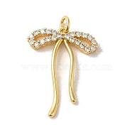 Brass Micro Pave Clear Cubic Zirconia Pendants, Bowknot, Real 18K Gold Plated, 24x18x2mm, Inner Diameter: 3mm(KK-R155-01G)