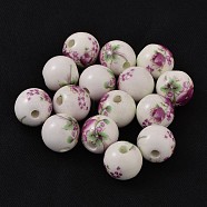 Handmade Porcelain Beads, Round, Pink, about 12mm in diameter, hole: 2.5mm(CFF038Y)