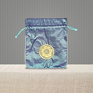 Chinese Style Brocade Drawstring Gift Blessing Bags, Jewelry Storage Pouches for Wedding Party Candy Packaging, Rectangle with Flower Pattern, Steel Blue, 18x15cm(PW-WG69519-07)